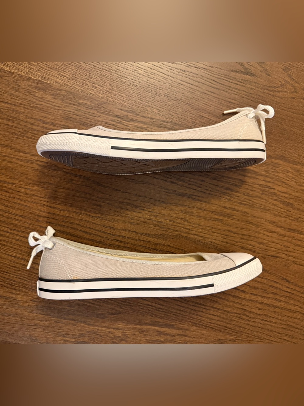 Converse Women’s Canvas Slip-On Ballet Sneakers in Light Beige and White - Picture 3 of 5